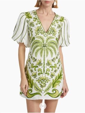 FARM Rio Milani Tropical Palm Tree Print Linen Mini Dress, NWT 🇧🇷